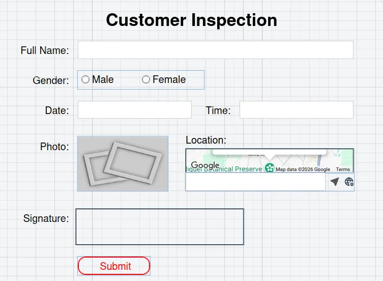 FormConnect form builder canvas on iPad for designing digital forms