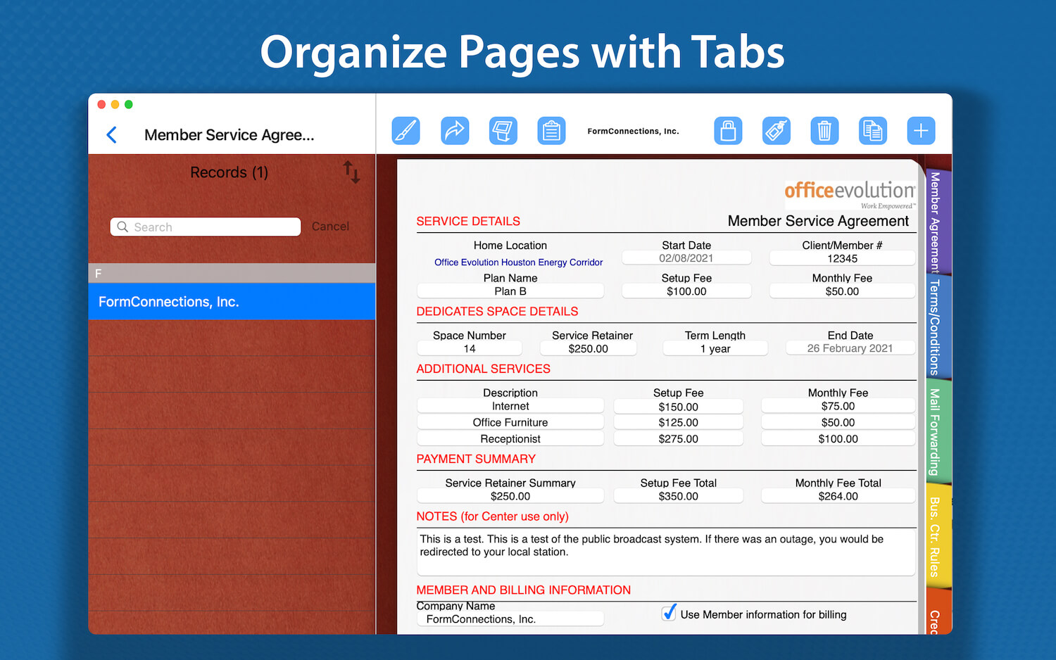 Form Tabs Example Product Features – FormConnect, Pro, Pro+ & ProMax